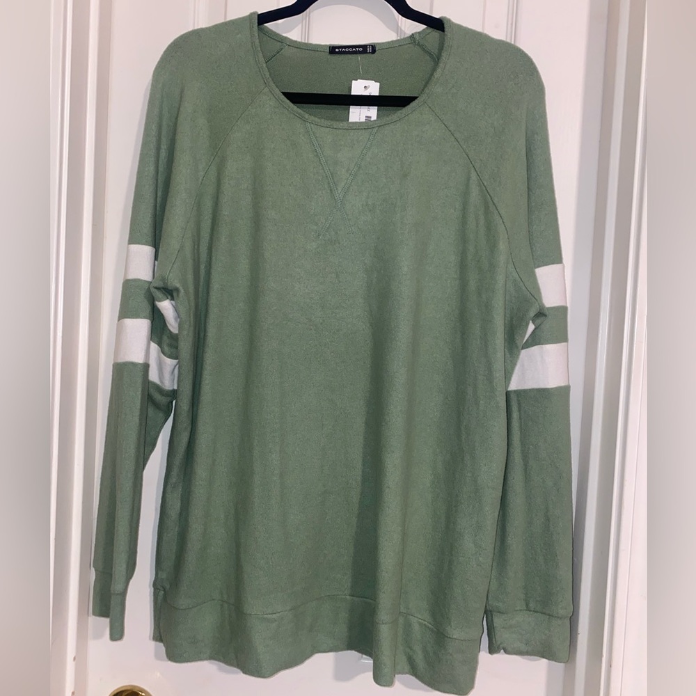 Staccato Olive Crewneck Sweater with Ivory Accents‎